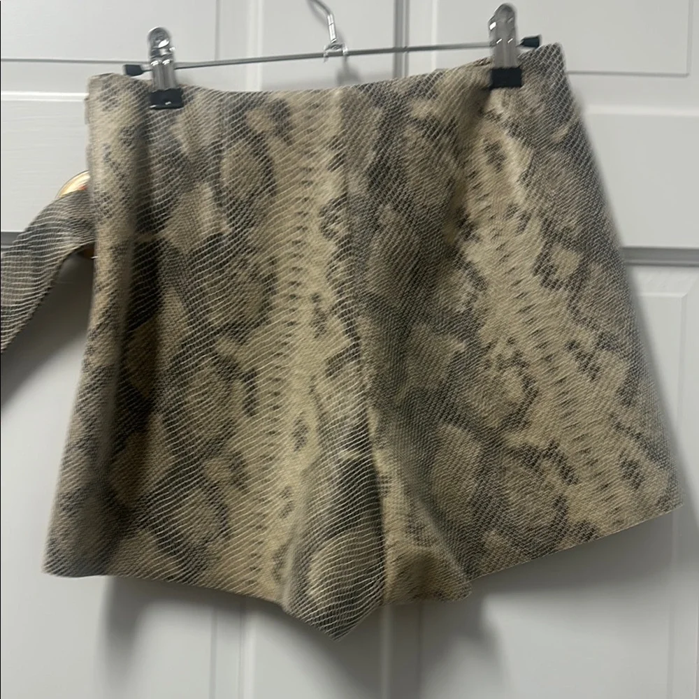 Zara Tan Brown snakeskin Wrap Mini Skort Casual Size XS